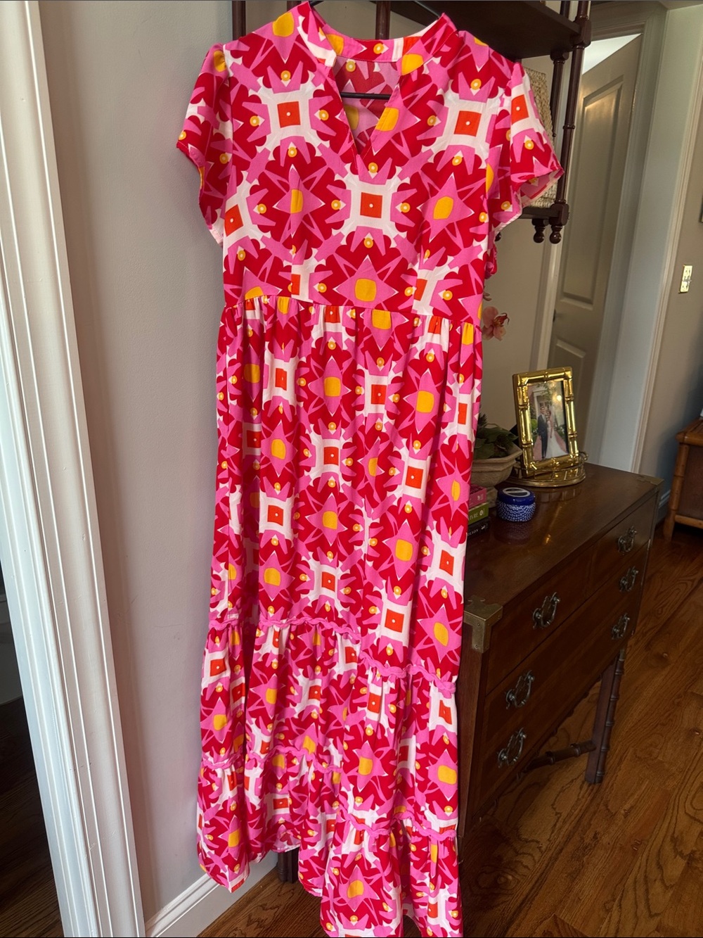 Girls' Pink & Yellow Floral Print Maxi Dress